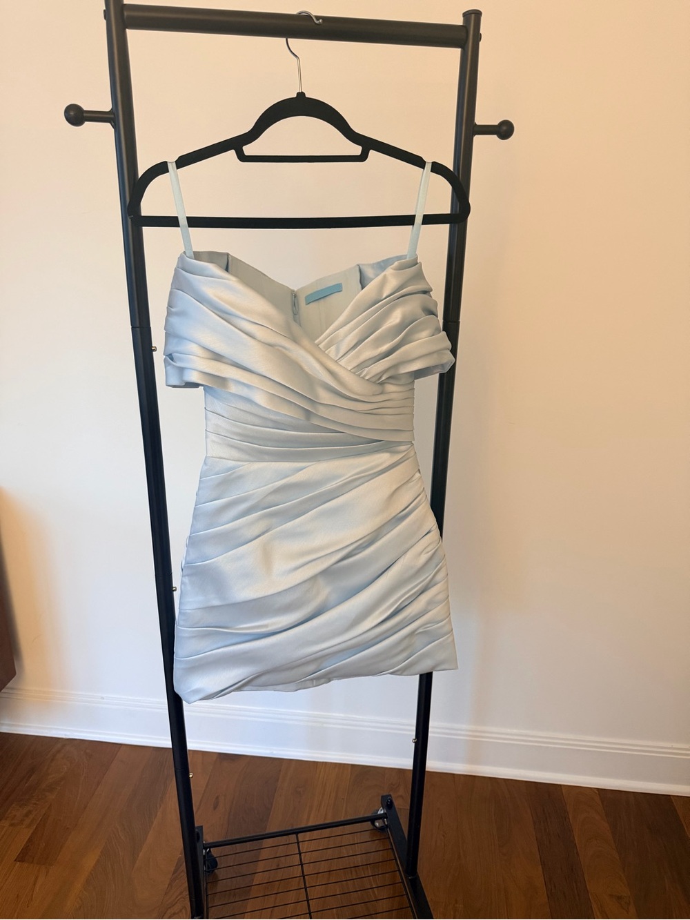 Kyha Bridal Light Blue Off-Shoulder Ruched Mini Dress